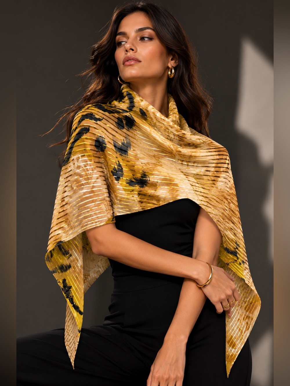 Yellow Animal-Print Lightweight Women's Wrap Scarf